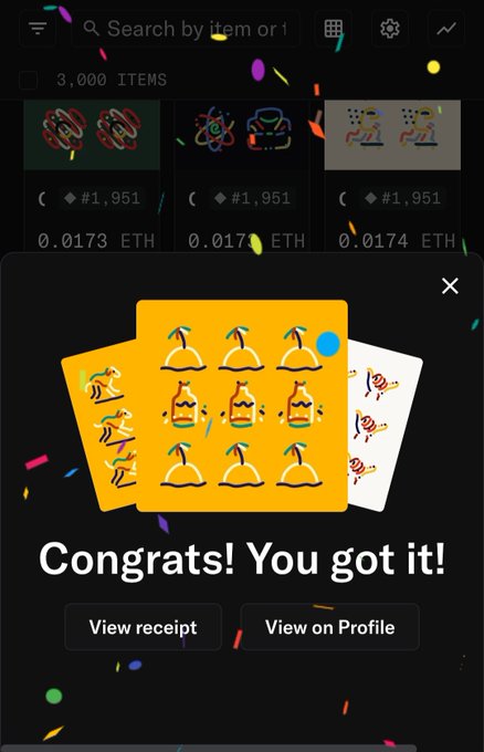 The image shows a phone screen displaying an app called "View Receipt", which allows users to view their purchase history, including the items they have bought and the total cost of those purchases. The app also provides information about the user's profile, such as their name, email address, and payment method. The background of the image is filled with colorful confetti, adding a festive atmosphere to the scene.