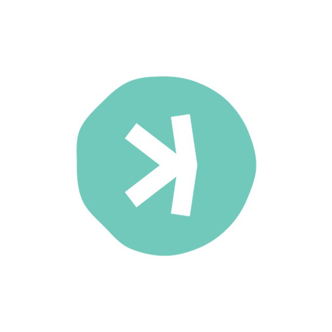 A simple teal-colored circular logo featuring a white stylized arrow or 'X' symbol on a white background.