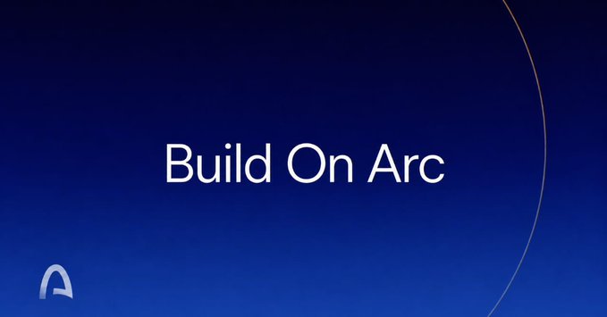 A dark blue screen with white text reading 'Build On Arc' and a stylized 'A' logo in the corner.