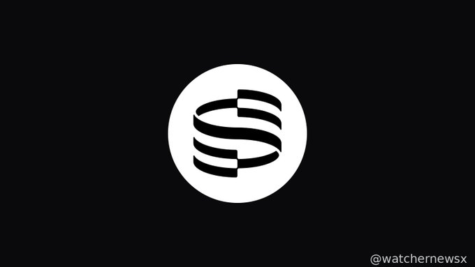 A white circular logo with black horizontal lines, displayed on a black background with the watermark "@watchernewsx".