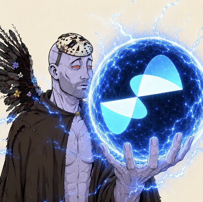 The image features a man with a goatee holding a blue ball that has a white arrow pointing towards him. The background of the image is black, which contrasts with the blue color of the ball. There are also some flowers visible on the left side of the image. The caption provided in the image seems to be unrelated or unrelated to the main subject matter and does not provide any relevant information about the post.