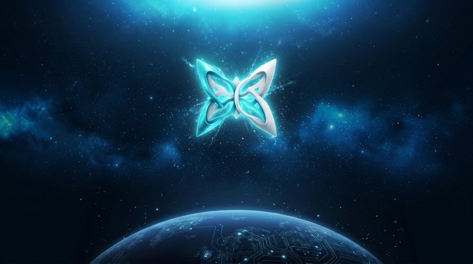 The image features a digital illustration of a butterfly floating in space surrounded by stars. The butterfly has blue wings, which are the main focus of the image. The background of the image is dark blue with white stars scattered throughout, creating an otherworldly atmosphere. The caption below the image reads "gm frens one thing I've always found fascinating is that most of the digital world runs on systems that are ultimately deterministic we talk about randomness all the time, but true randomness is incredibly hard to create with classical computers".