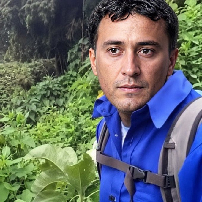 The image features a man wearing a blue shirt, standing in front of some plants or trees with his backpack on. The photo has been edited to include text that reads "Gm my fellow $AVAX enthusiasts still a hot Emin summer innit". This suggests that the man might be a member of an online community called AVAX (which stands for Augmentative and Alternative Communication) where people share their experiences, knowledge, or interests with others. The post could be about his recent hiking trip in the woods or some other topic related to AVAX.
