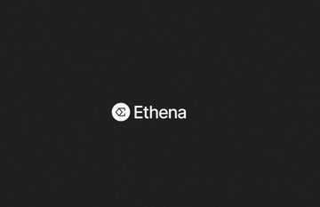 A minimalist logo for "Ethena" featuring a small circular emblem next to the name, centered on a dark gray background.