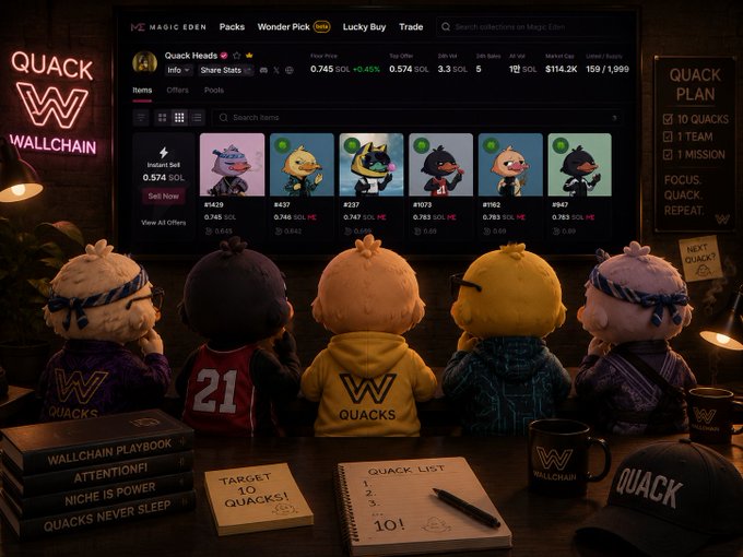 The image features a group of five stuffed animals sitting around a table, with one of them holding a book titled "Quack!!!" The other four stuffed animals are also present at the table. In front of the stuffed animals, there's a TV screen displaying various cartoon characters and their names on it. A cup is placed next to the television as well.