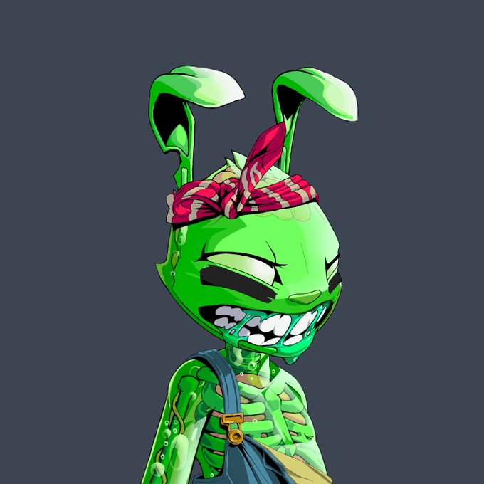 The image features a cartoon character with green skin, wearing a bandana around its neck and holding a bag over its head. The character appears to be smiling or laughing, possibly due to being captured by someone who took this photo. The caption below the image reads "look what crawled out of the lab act fast. drop sol wallet to capture it". This suggests that the character might have been created using a 3D printer and is now being used as an eye-catching promotional item or meme, possibly related to a product or service.