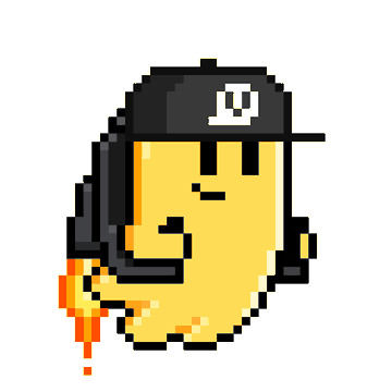 Pixel art of a yellow taco character wearing a black baseball cap with a white 'W' logo, with red sauce dripping from its side.