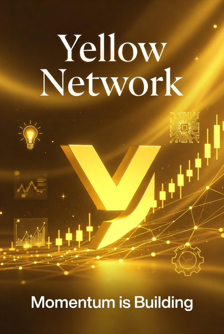 The image features a poster for Yellow Network with a yellow diamond symbol on top of it surrounded by various elements related to the network, such as logos or icons. The text "Yellow Network" is prominently displayed at the center of the poster and reads "Manifestum Is Building". This suggests that there's an ongoing event or project connected to the network, possibly focusing on building momentum in a particular field or industry. Additionally, the phrase "Matter Is Building" emphasizes the idea of progress and development in this context.