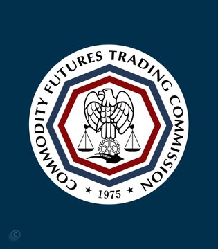 The image shows the official seal of the **Commodity Futures Trading Commission (CFTC)**, a U.S. federal regulatory agency established in 1975, featuring an eagle, scales of justice, and a wheel emblem. It is the agency's logo representing the organization mentioned in the post, which is taking new rulemaking action to regulate crypto markets independently following the failure of the CLARITY Act.