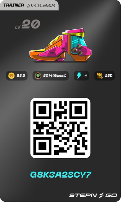 The image shows a black background with a QR code that reads "GSK3A8CY7". This code appears to be related to an online training platform, possibly for a fitness or sports program. The code also includes some text about the platform's features and benefits, such as "80% guests (activation code)", which suggests that users can access the platform with a special code provided by the platform itself.