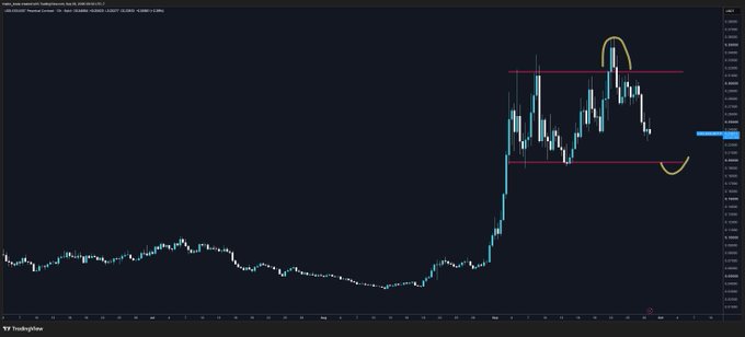 A TradingView candlestick chart for $USELESS/USDC shows a sharp price spike forming a rounded top pattern within a horizontal channel, with the price recently pulling back toward the lower support level around 0.447000, suggesting a potential swing long setup toward the previous all-time high.