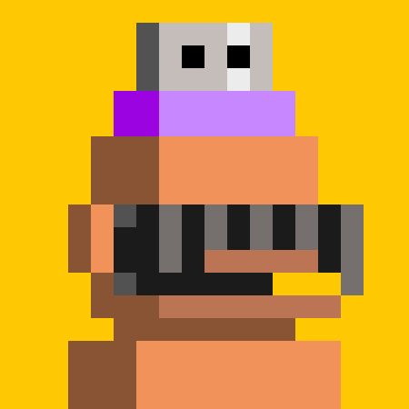 The image shows a pixel art character with a small gray creature perched on its purple collar, set against a bright yellow background. The blocky, retro aesthetic aligns with the post's mention of a "first NFT on ZEC ecosystem," suggesting this is a digital collectible artwork likely featured in the collection.