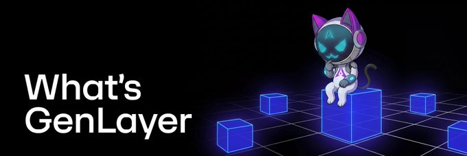 A dark promotional banner featuring a futuristic cat-like robot character in a white and purple spacesuit sitting on a blue wireframe cube, alongside the white text "What's GenLayer" set against a black background with a glowing blue digital grid.

The image serves as a visual header for content introducing GenLayer, with the post framing it as something unrelated to crypto and more comparable to a consumer dispute over product descriptions, such as debating the true color of a "midnight blue" item.