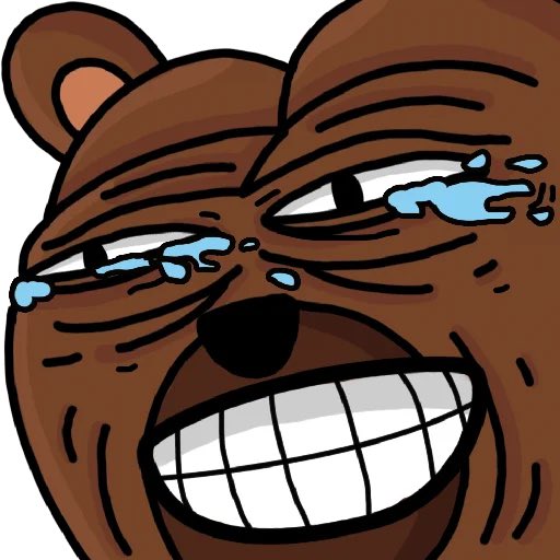 A cartoon illustration of a brown bear with a strained, crying expression, showing clenched teeth and tears streaming down its face.