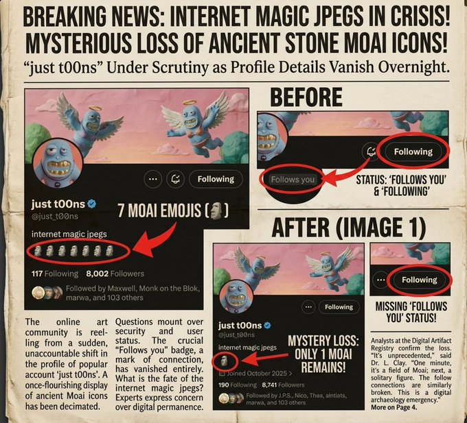The image shows a newspaper article about an online project called "t00ns update" that was started by a person named Olli Mäkias. The article discusses the founder of the project, who has been actively managing the project on Twitter for 9M0NTHS and responding to comments from followers. The post also mentions that there are updates available for the project, which includes a new feature called "following you".