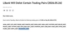 The image shows a screenshot of an email sent by someone named "Lloyd" to another person, who has their account delisted from trading pairs. The email contains information about the delisting process and the reasons behind it. It also mentions that the trading pairs were delisted on May 26, 2006.