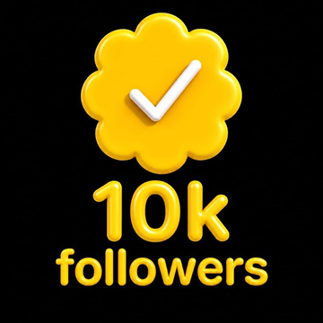 The image features an advertisement for followers that includes a yellow flower with a white checkmark, indicating 10k followers. The text above the flower reads "10K Followers", emphasizing the number of followers gained from this particular campaign or project.