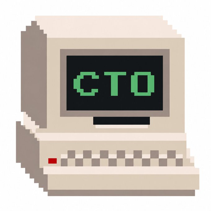 A pixel art illustration of a vintage computer displaying 'CTO' in green text on its monitor.