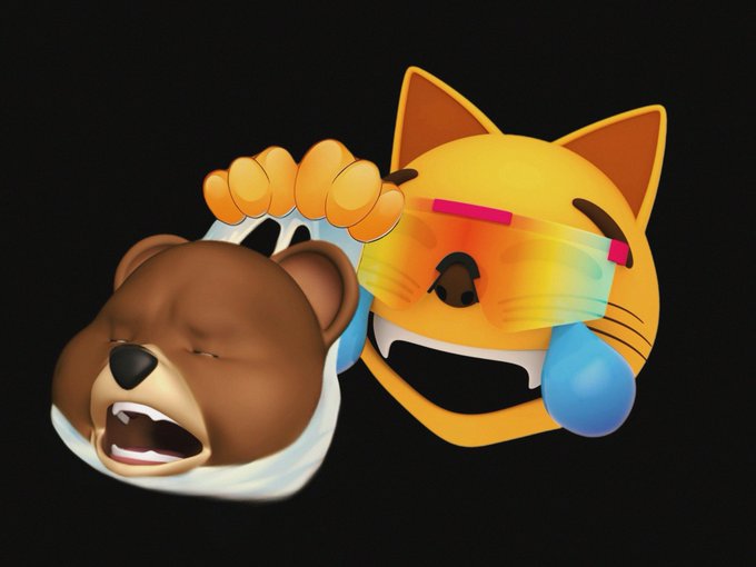 The image features a cartoon bear wearing sunglasses, goggles, and a mask with orange and yellow colors. It appears to be crying or showing signs of distress. The caption below the image reads "Time to $MOG the bears!", which could be interpreted as a humorous response to the bear's situation in the image. 

The post also includes an emojis for a cat, a dog, and a teddy bear, suggesting that it is related to a popular meme or trend involving animals wearing funny costumes or accessories.