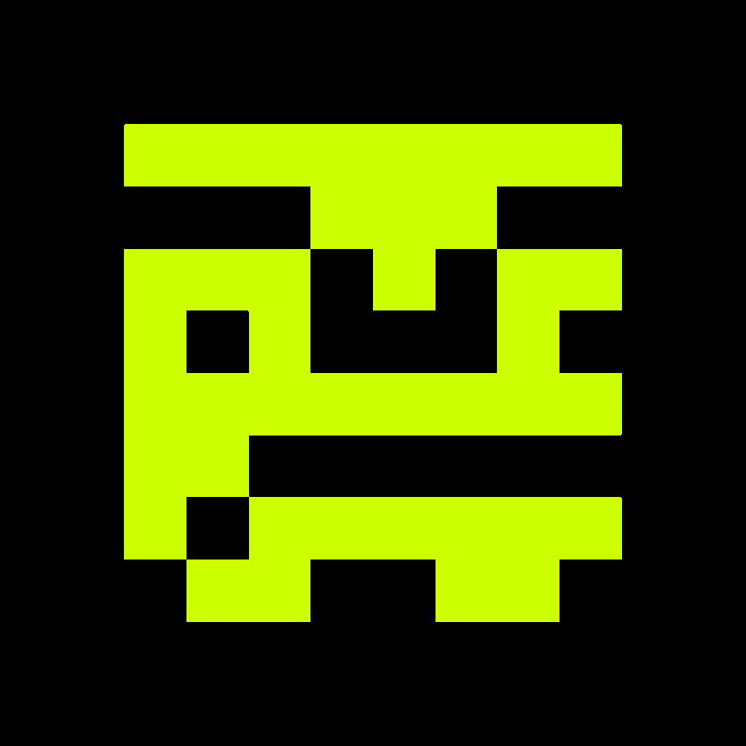A pixel-art style green Bitcoin (₿) logo rendered on a black background.