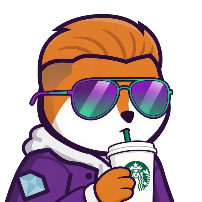 A cartoon illustration of an orange fox character wearing rainbow aviator sunglasses and a purple jacket, drinking from a Starbucks cup.