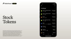 A Tokenpost promotional graphic for 'Stock Tokens' featuring a smartphone displaying a list of stock-related tokens with various ticker names and prices.