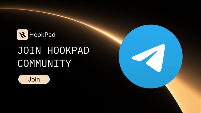 Promotional graphic reading 'HookPad - JOIN HOOKPAD COMMUNITY' with a 'Join' button and the Telegram logo.