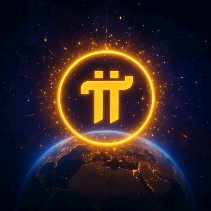 A glowing Pi Network (π) logo radiates golden light above a view of Earth from space, symbolizing the project's global reach as it advances toward Protocol 27 milestones.