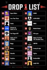 A graphic titled 'DROP LIST' displaying two columns of names with small profile icons, including Seven Riders, Love Thee Three, and many others, with the text 'MULTI NETWORKS WITH NO LIMITS' at the bottom.
