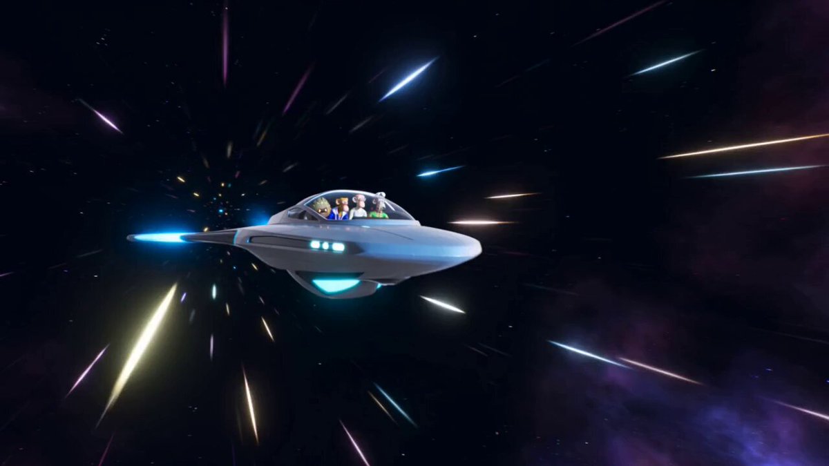 The image features a 3D rendering of an alien spacecraft, presumably designed for playing a game like "Minecraft" or another similar creative digital art project. The main focus of this scene is the spaceship flying through space with lots of colorful sparks behind it, creating a visually stimulating effect that resembles the feeling of being in a spaceship at warp speed. 
The post discussing the image encourages people to join and participate by entering their name and time for free gameplay from 3 PM until 3:00 on Thursday. The message also emphasizes that only users with an "@OthersideMeta" avatar can play, suggesting that this game is meant for players with a creative mindset or those interested in digital art and design.