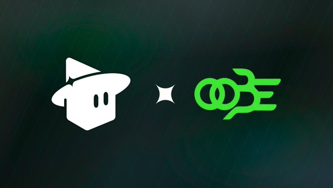 A logo pairing shows a white wizard hat icon with two eyes, separated by a star from a green stylized '∞Z' logo on a dark background.