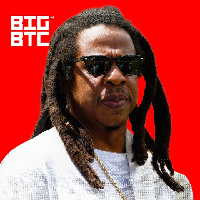 A portrait of a man with dreadlocks wearing dark sunglasses and a white shirt against a red background, with the 'BIG BTC' logo in the top left corner.