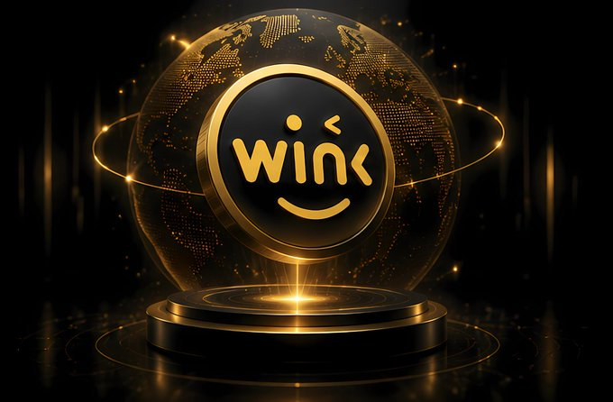 A glowing golden globe encases a black emblem with a wink face and the text "win<", suggesting victory or success. The post appears to link this "win" branding to funding milestones for Tron-based solar-powered water-quality monitoring grants.