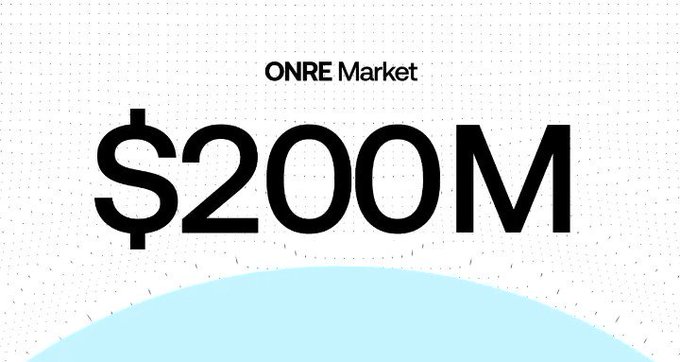 A graphic showing 'ONRE Market' with large bold text reading '$200M' above a light blue circular element.