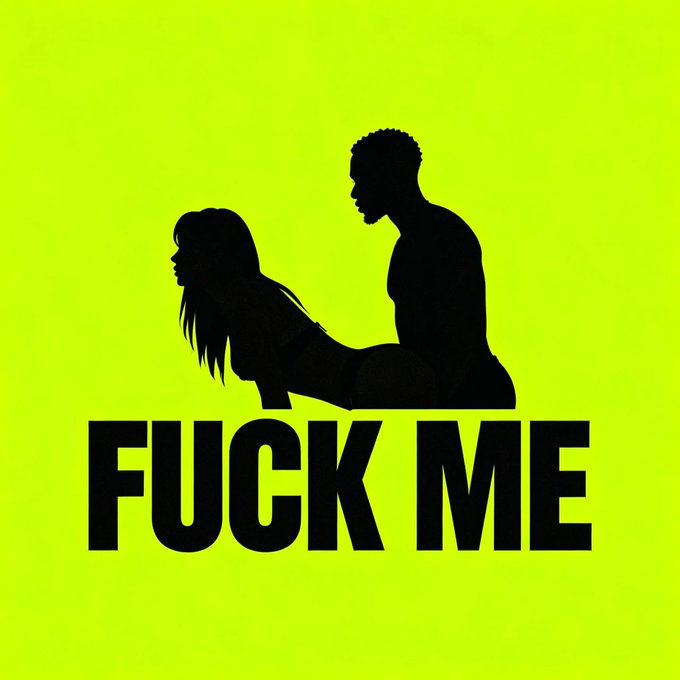 The image features black silhouettes of a couple in an intimate position against a bright yellow-green background, with bold black text reading "FUCK ME" below them. The provocative design pairs with the post's promotion of a memecoin launchpad, using edgy, attention-grabbing imagery typical of crypto meme marketing to attract engagement on Dexscreener.