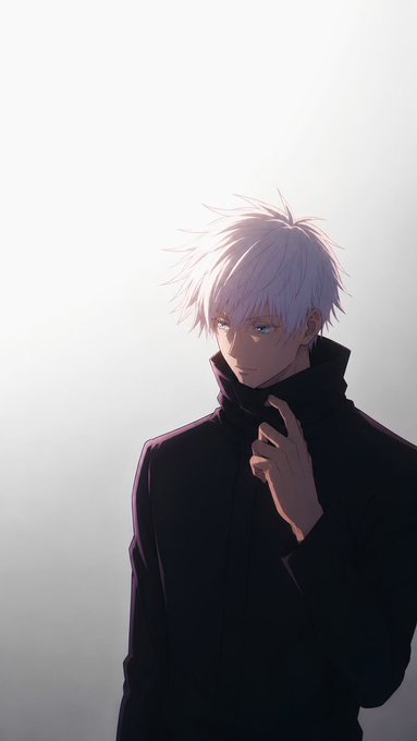 An anime-style illustration shows a young man with white hair wearing a dark high-collar jacket, standing against a bright, hazy background.