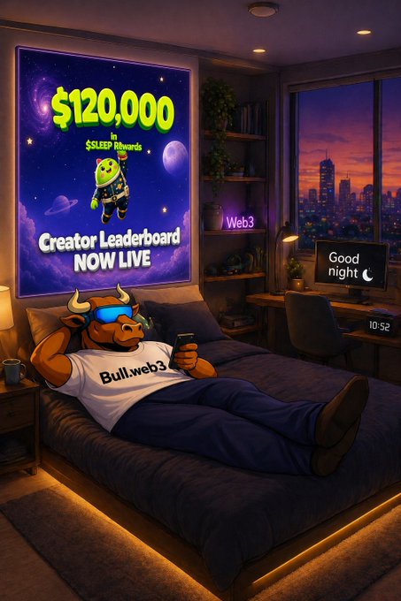 urn of flowers sits on a windowsill, with a cartoon bull character and city skyline backdrop, accompanied by a poster for $120,000 per creator.