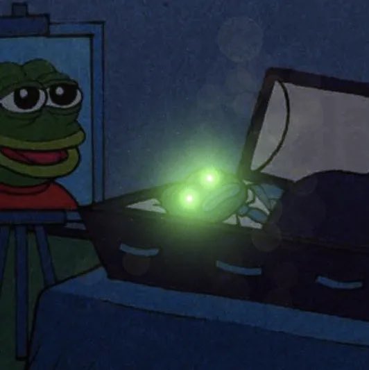 A cartoon frog watches as a glowing green ping pong ball rests on a table tennis paddle, captioned "(real)" to humorously emphasize the absurdly realistic depiction of the glowing ball.