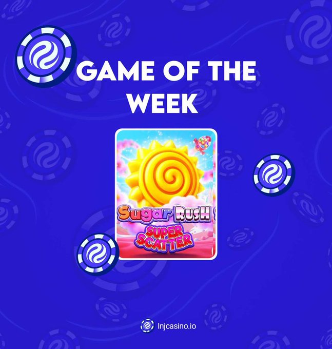 !!!Suger Rush! Super Scatter!!! is the title of a video game, with a blue background and white text promoting it for the week.