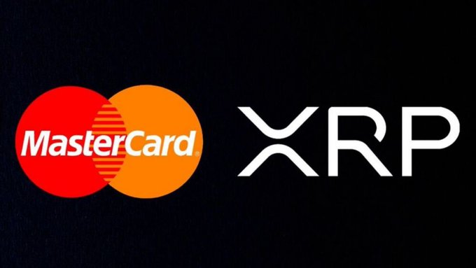 The MasterCard logo displayed alongside the XRP cryptocurrency logo against a black background.
