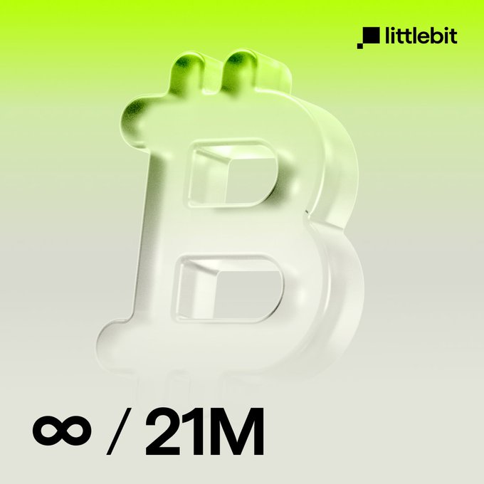 The image features a white letter "B" with a green background, which appears to be floating or hovering above the text. The surrounding area has a gradient effect, transitioning from green at the top to yellow at the bottom of the image. Below the "B", there is black text that reads "infinity / 21M". This combination of elements creates an interesting visual contrast and draws attention to the main subject - the floating white letter "B" with its green background.