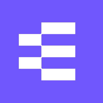 A logo featuring a stylized white letter 'E' made of horizontal bars on a purple background.