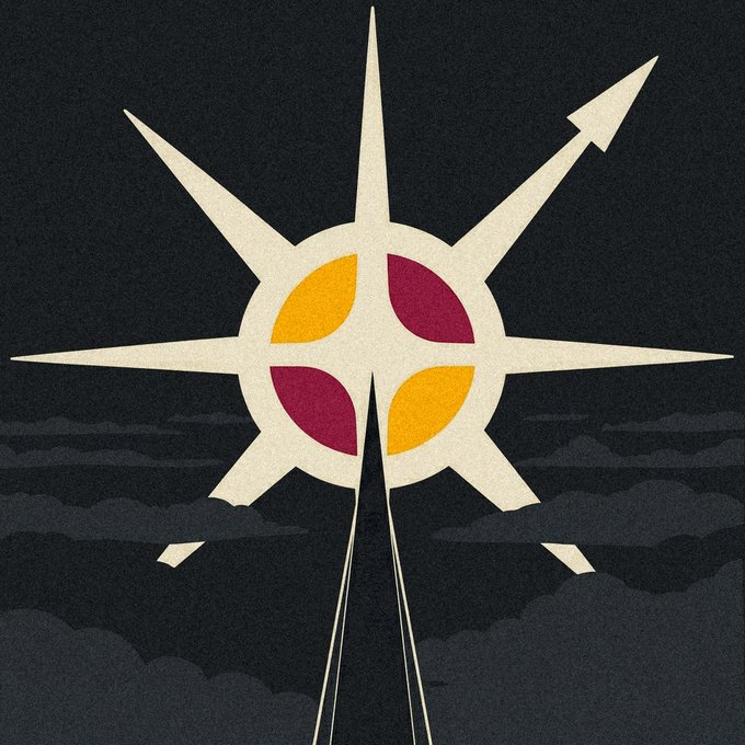 A vintage-style starburst emblem with cream, yellow, and maroon colors rises above dark clouds with a tall spire, symbolizing aspiration and forward momentum. It visually represents the post's theme of aiming high with future plans while exercising caution not to overhype or overpromise.