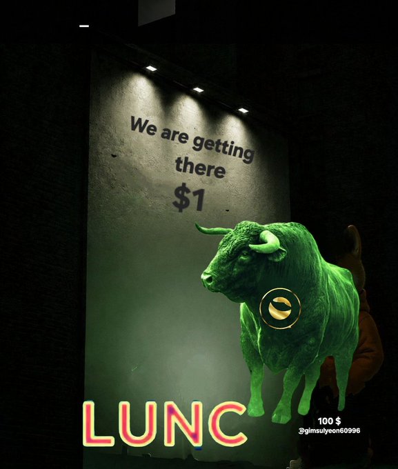 The poster features a green bull standing in front of a lit-up sign that says "We are getting there $1". It appears to be advertising an event or product related to bulls or direction, possibly linked to Binance's trading platform. However, only people who have faith in the direction will find success and achieve wealth according to the post.