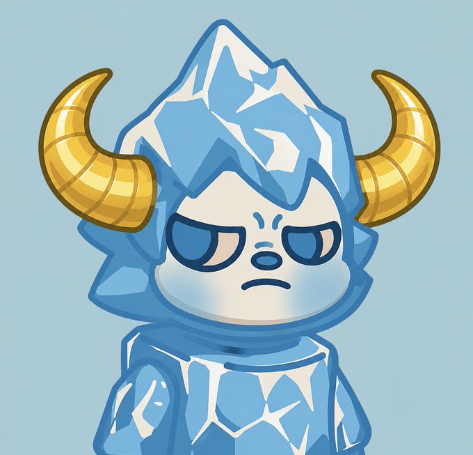 The image shows a cartoon yeti or ice creature character with large golden horns, blue icy skin, and an angry expression against a light blue background. The post pairs this fierce, horned mascot with Cedric's wallet address, humorously branding him as BSC's equivalent to Ansem (Solana's notable on-chain personality), suggesting the icy yeti serves as his visual avatar or persona.