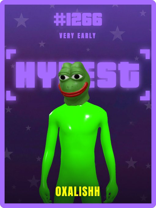 A digital trading card featuring the Pepe the Frog meme character in a green body suit, labeled '#1266 VERY EARLY' and named 'OXALISHH'.