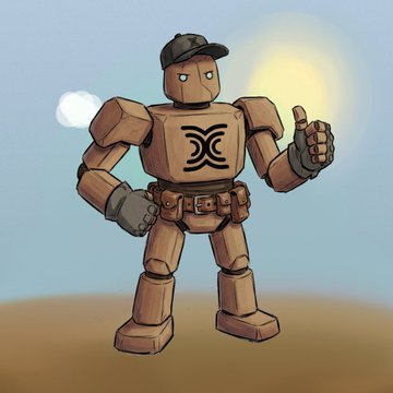 Illustration of a wooden robot-like figure wearing a black cap and giving a thumbs up, featuring an 'XC' symbol on its chest.