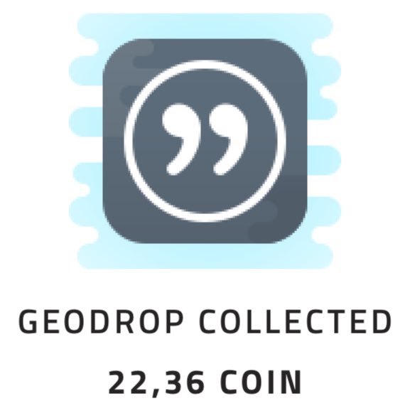 The image features an advertisement for a cryptocurrency called "Geodrop" that has been collected by someone named "EoDrip". The advertisement includes a graphic of a quote, which reads "I found a Geodrop and collected 22,36 COIN!".