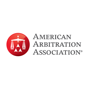 The image shows the logo of the American Arbitration Association, featuring a red circular emblem with white scales of justice alongside the organization's name in dark text. This logo relates to the post about the AAA launching its new Web3 Panel to handle crypto and blockchain-related disputes, including smart contracts and governance issues.