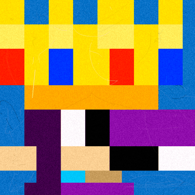 A grid of bright primary-colored squares—yellow, red, blue, purple, orange, black, and white—arranged in a blocky, pixelated pattern evokes a retro video game aesthetic, perfectly complementing the post's "Creep Kids Paranoid Edition" tagline with its glitchy, surveillance-like vibe.